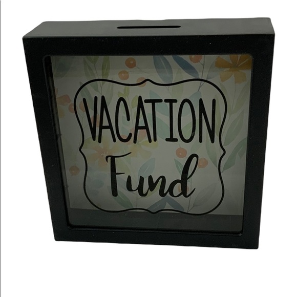 Piggy Bank Vacation Fund Novelty Bank Wood Square 5.75”X 5.75” - Picture 9 of 11